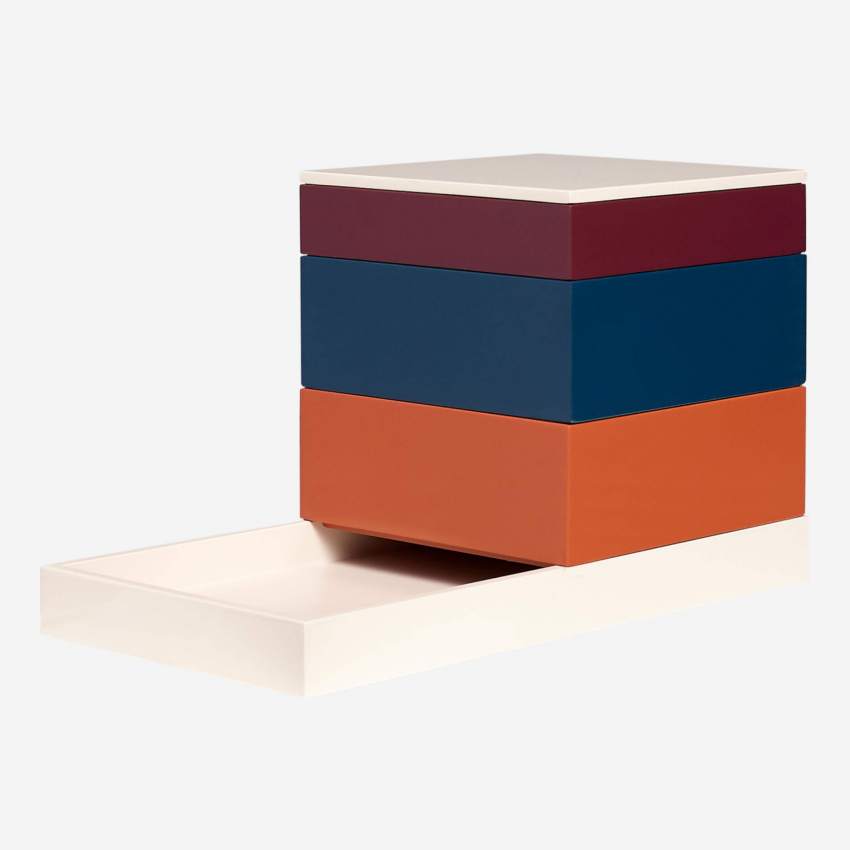 Lotto di 3 scatole di legno laccate - arancione, blu e bordeaux