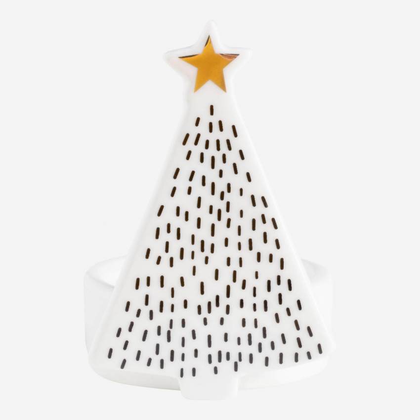 Windlicht mit dreieckigem Tannenbaum-Motiv aus Porzellan