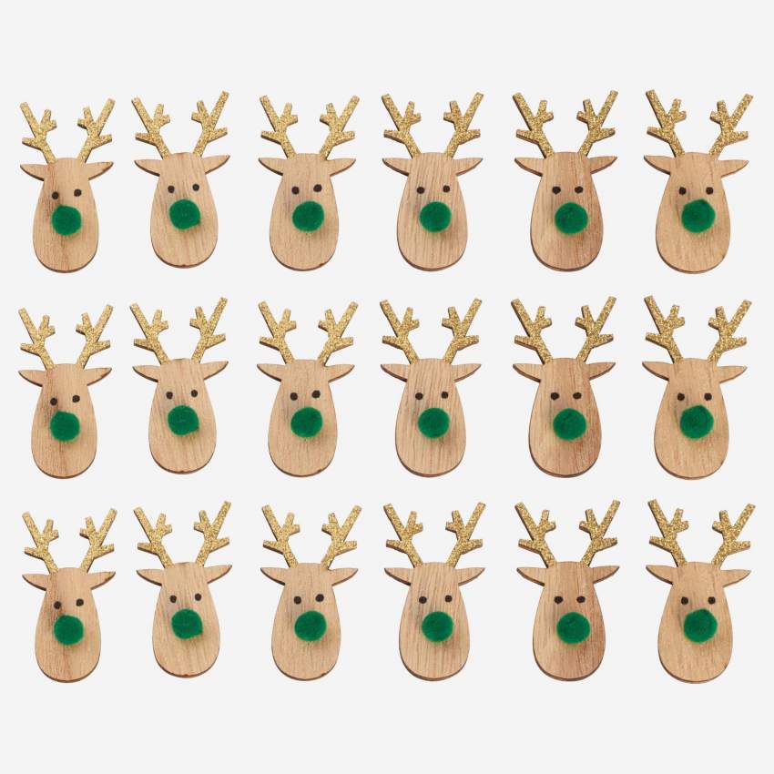 Conjunto de 18 renas de madeira para pendurar