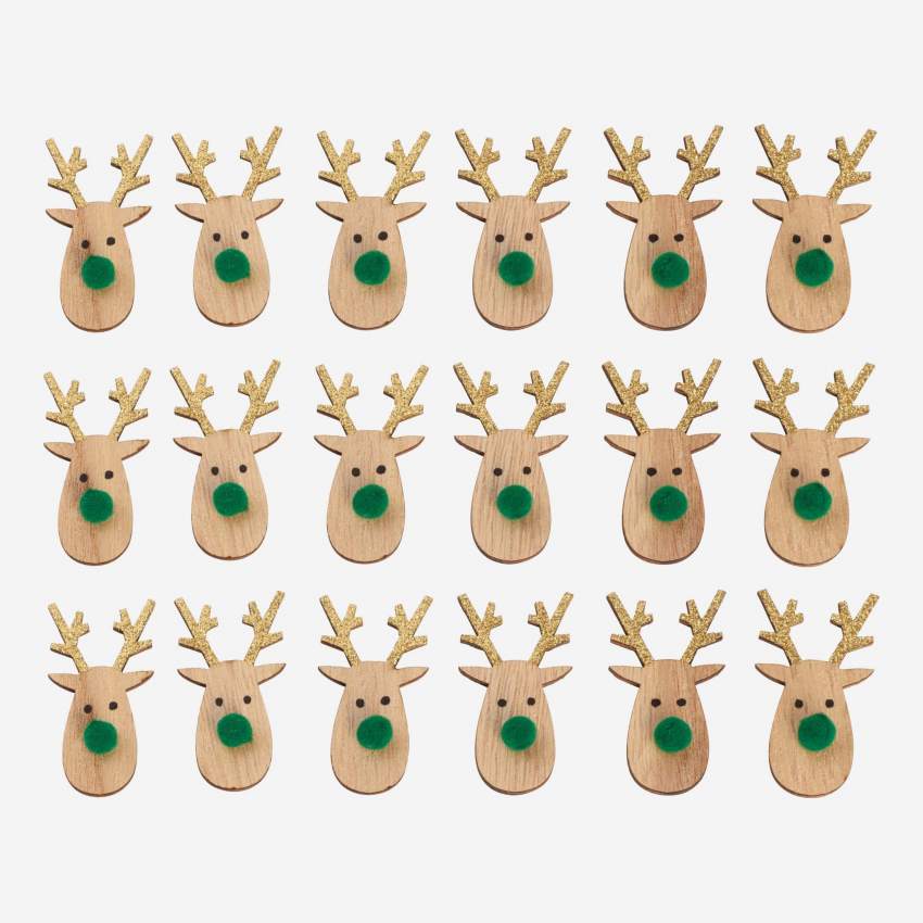 Confezione da 18 renne di legno da appendere al muro