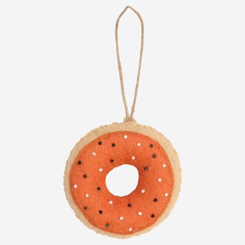 Weihnachtsdekoration - Orangefarbener Donut aus Filz zum Aufhängen 
