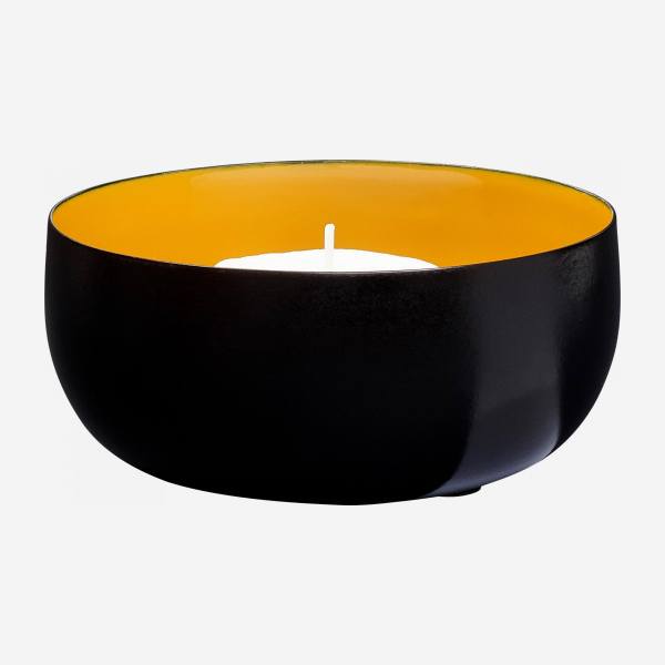 Porta-velas de metal para vela de aquecer pratos - Amarelo - 14cm
