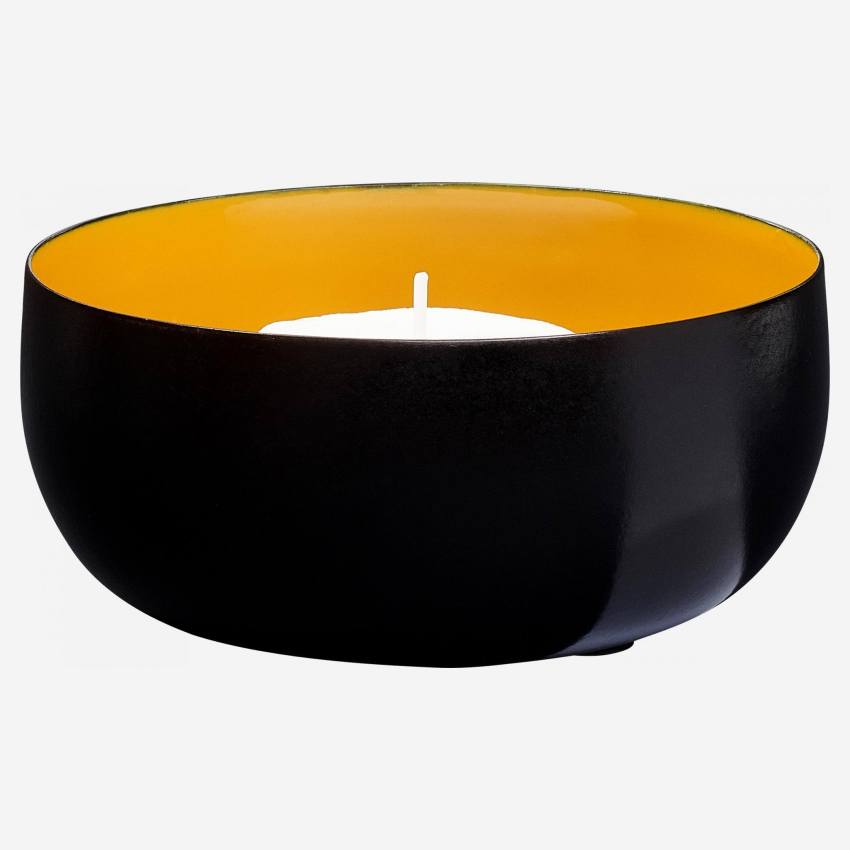 Porta-velas de metal para vela de aquecer pratos - Amarelo - 14cm