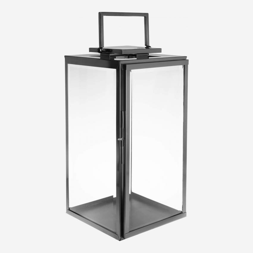 Lanterna decorativa de aço inoxidável e vidro - Altura 60cm - Preto 