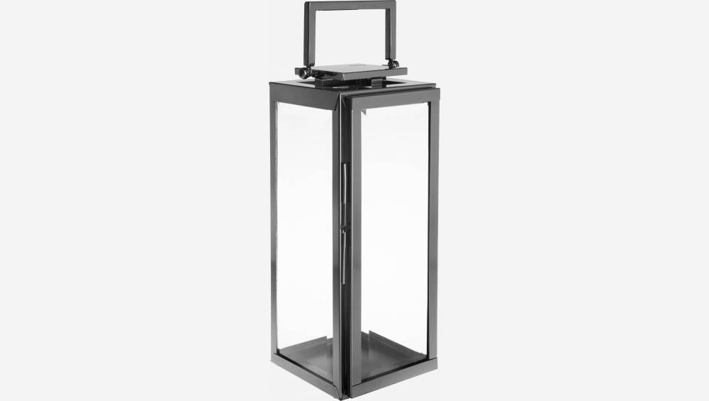 Lanterna decorativa de aço inoxidável e vidro - Altura 45 cm - Preto 