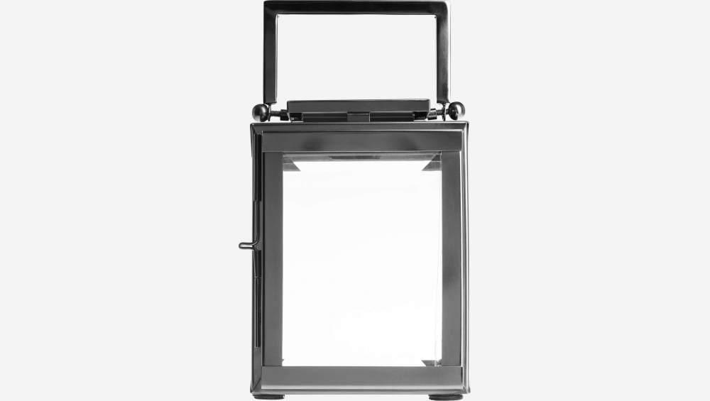 Lanterna decorativa de aço inoxidável e vidro - Altura 25 cm - Preto 