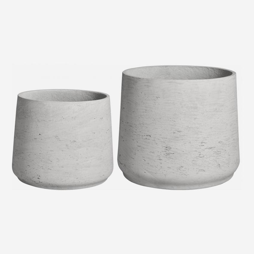 Conjunto de 2 vasos decorativos em cimento - Cinza claro