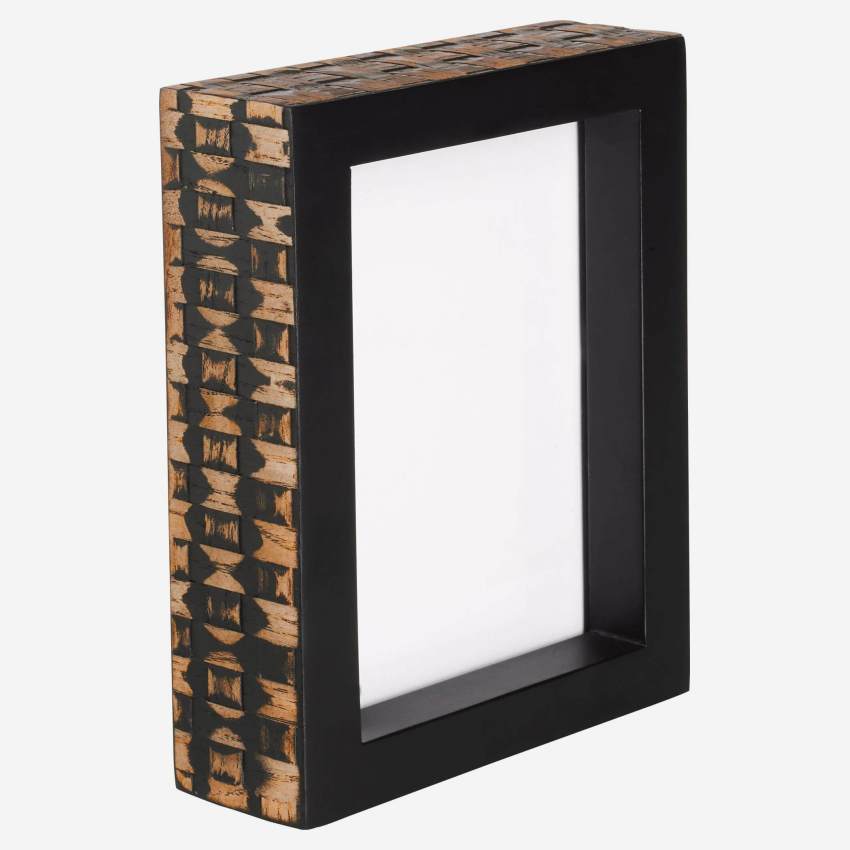 Bilderrahmen zum Hinstellen aus gewebtem Holz - Foto: 15 x 10 cm - Schwarz und Naturfarben