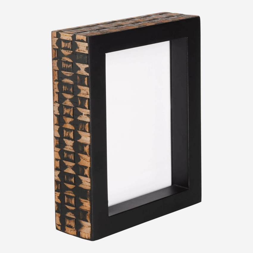 Bilderrahmen zum Hinstellen aus gewebtem Holz - Foto: 15 x 10 cm - Schwarz und Naturfarben