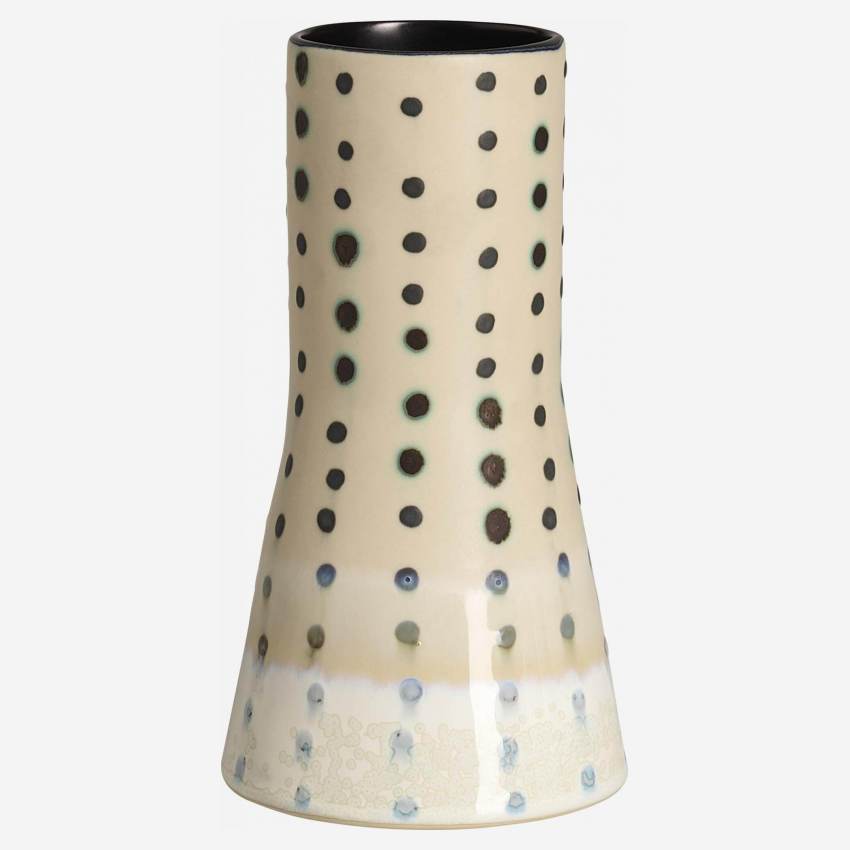 Vase aus Sandstein - Weiß mit blauen Punkten