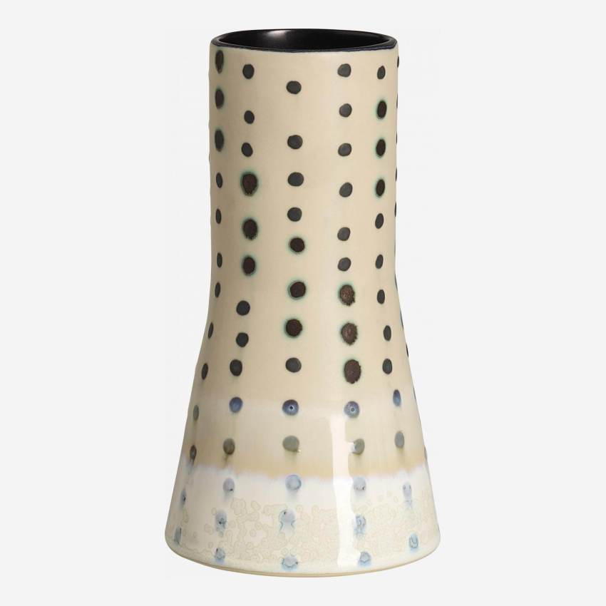 Vase aus Sandstein - Weiß mit blauen Punkten