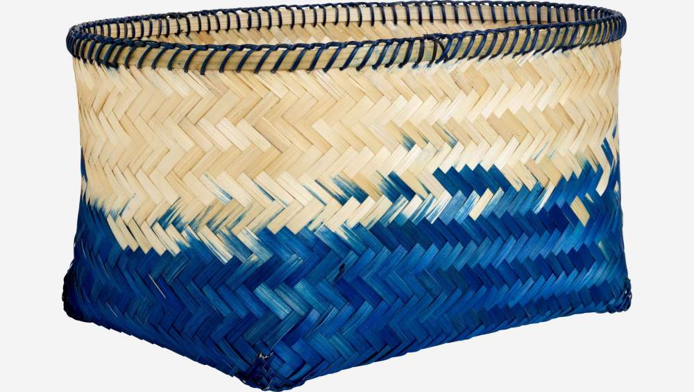 Cesta de bambú - Azul y Natural - 49 x 37 cm
