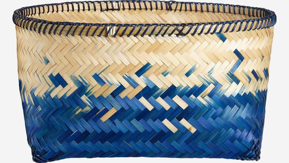 Korb aus Bambus - Blau und Naturfarben - 49 x 37 cm