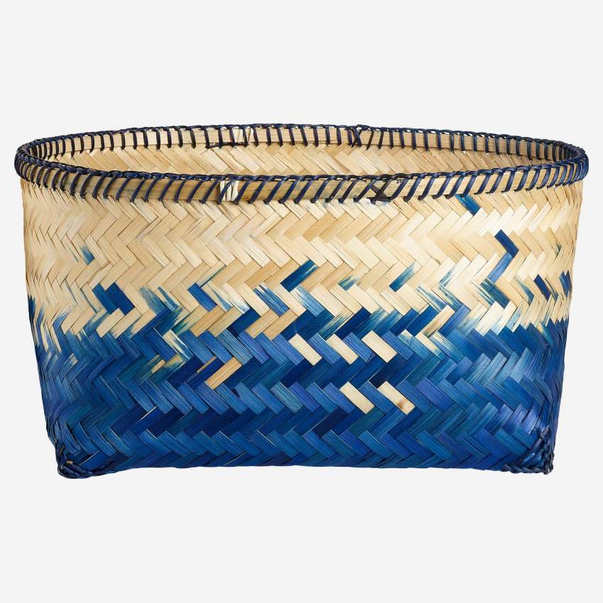 Korb aus Bambus - Blau und Naturfarben - 49 x 37 cm