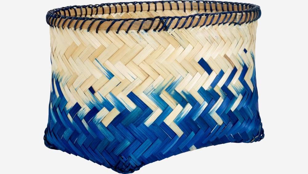 Korb aus Bambus - Blau und Naturfarben - 34 x 22 cm