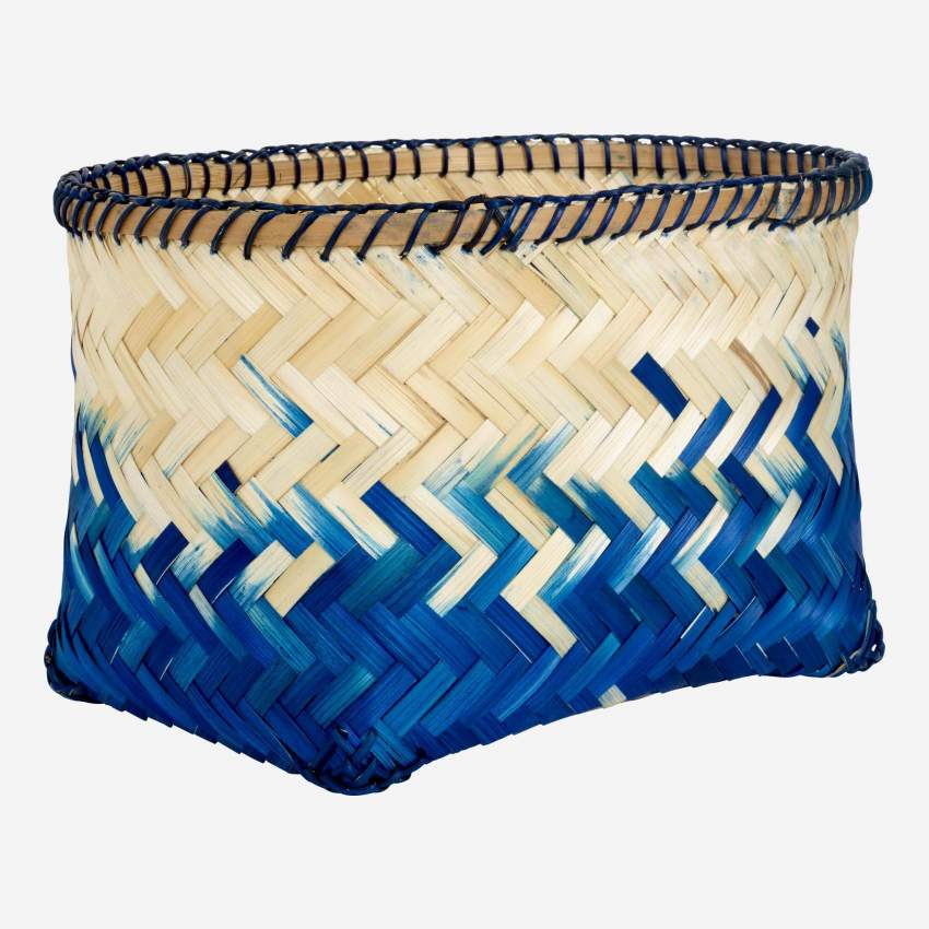 Korb aus Bambus - Blau und Naturfarben - 34 x 22 cm