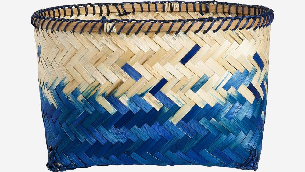 Cesta de bambú - Azul y natural - 34 x 22 cm