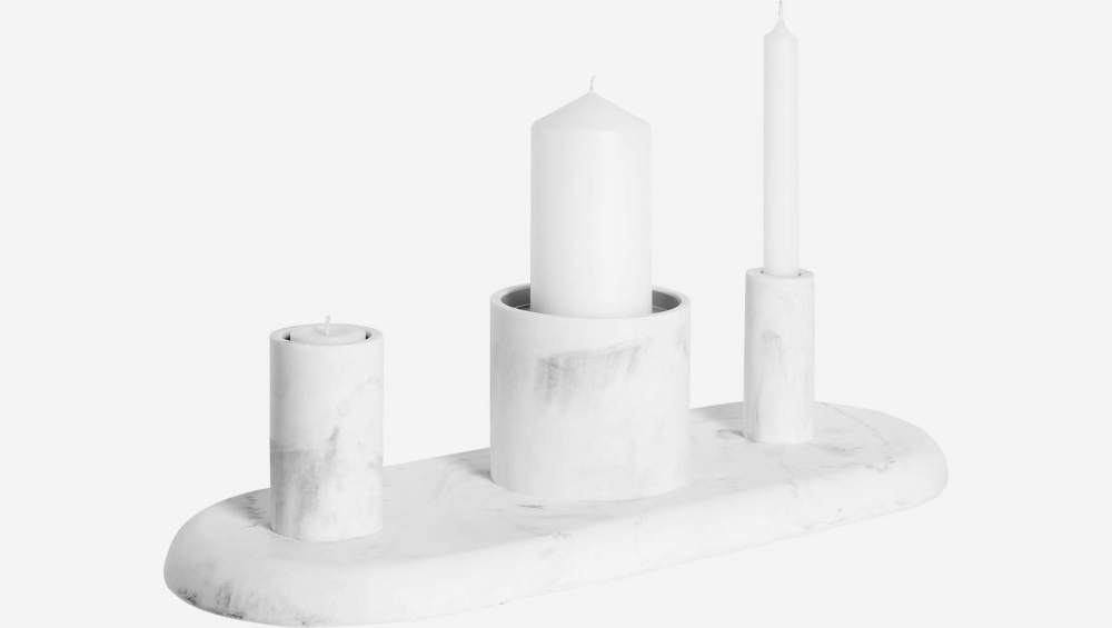 Dekoratives Tablett für Kerzen in Marmor-Optik - Weiß - Design by Marie Matsuura