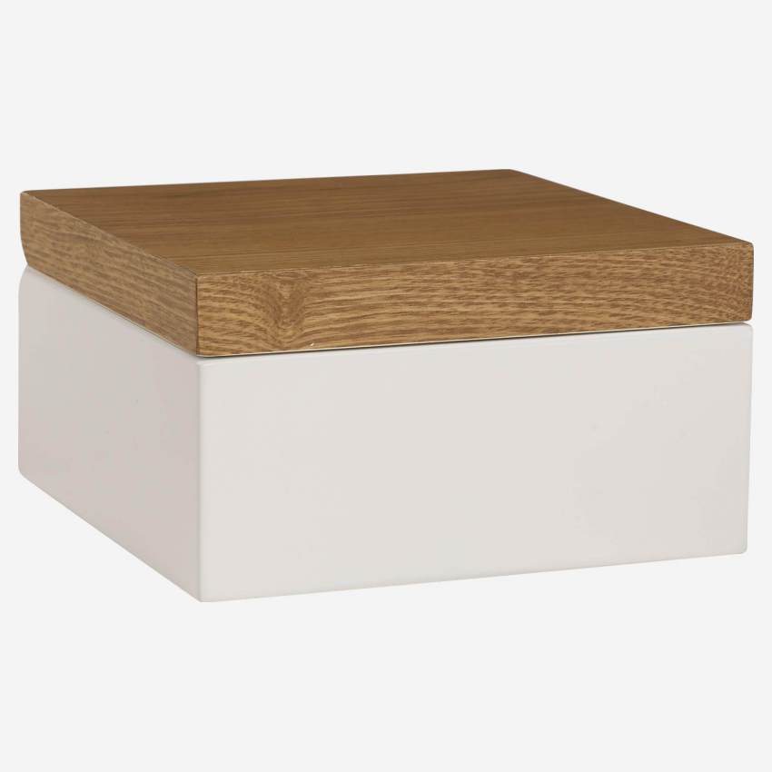 Aufbewahrungsbox, 15x15cm, aus Holz, mit weiß lackierter Innenseite
