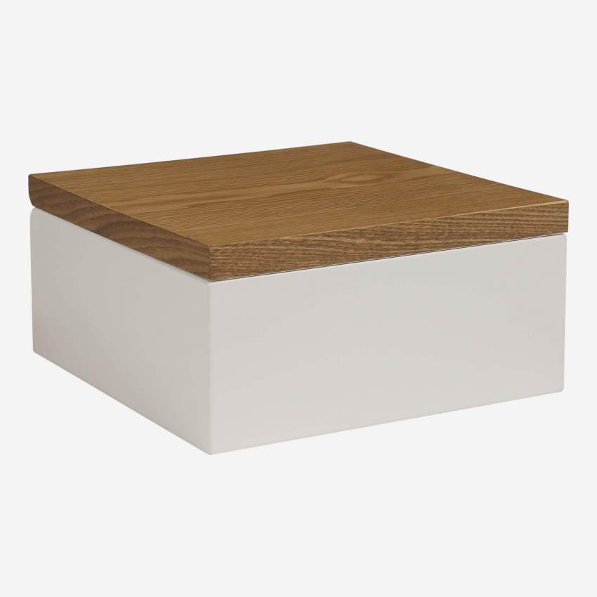 Boîte de rangement 25x25cm en bois avec intérieur laqué blanc
