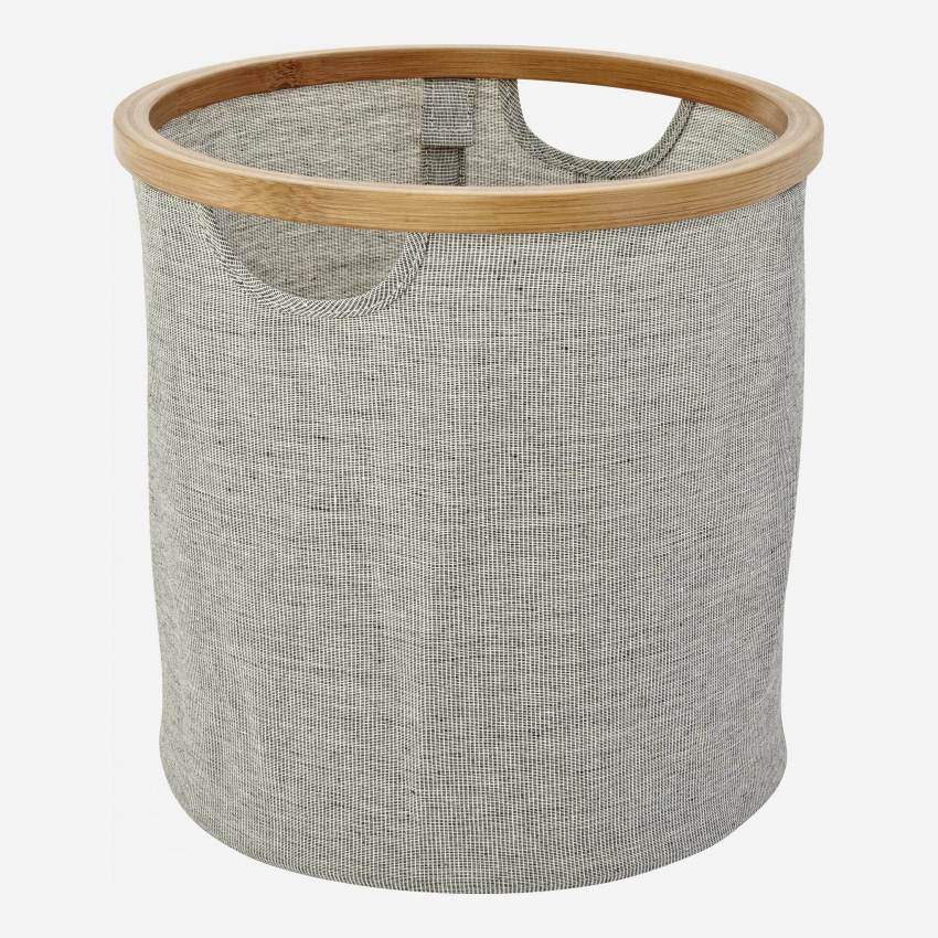 Cestino tondo in bambù e tessuto per lavanderia - Grigio - 30 cm
