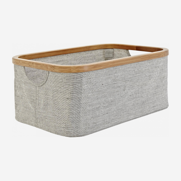 Panier de rangement en bambou et tissu - Gris - 38 x 26 x 16 cm