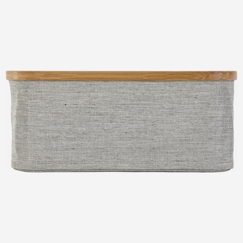 Cesto de arrumação em bambu e tecido - Cinzento - 38 x 26 x 16 cm