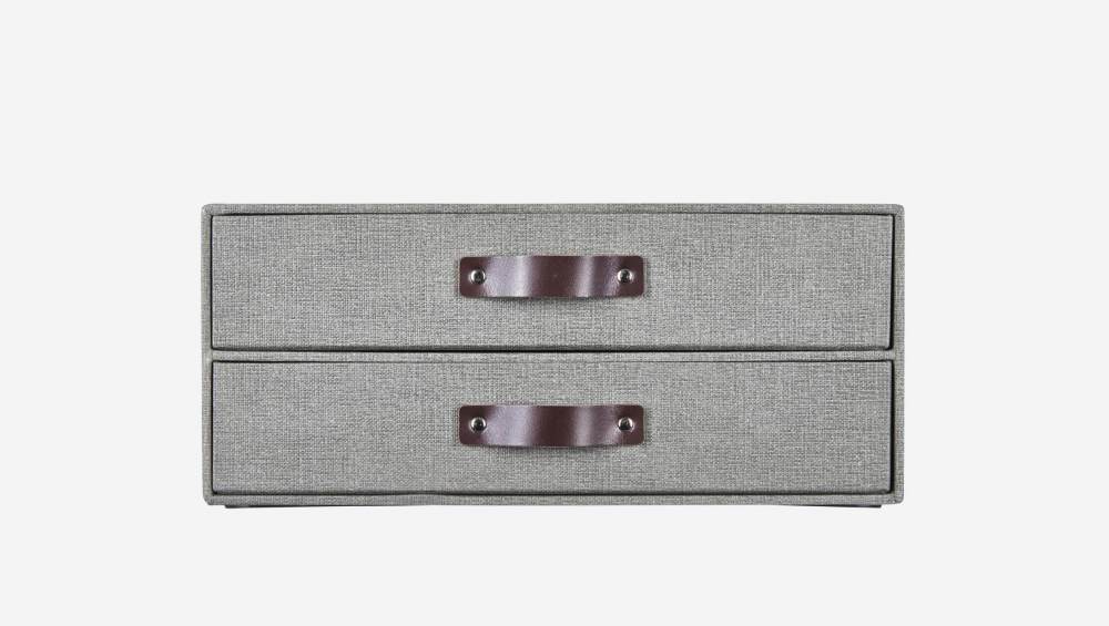 Aufbewahrungsbox mit 2 Schubladen, 14x33x25cm, aus Karton und Leder, grau