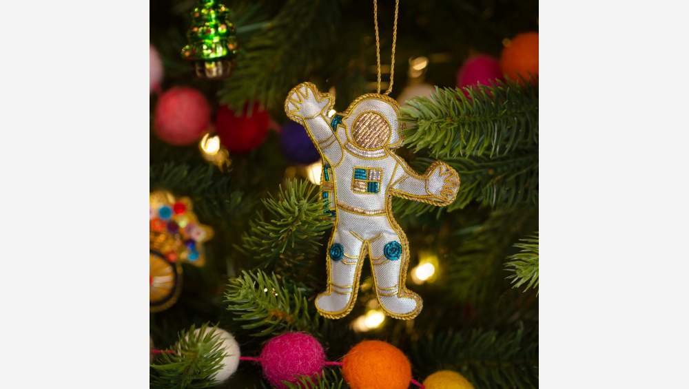 Kerstversiering - Astronaut om op te hangen in fluweel - Wit