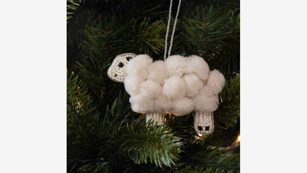 Décoration de Noël - Mouton à accrocher en velours - Blanc
