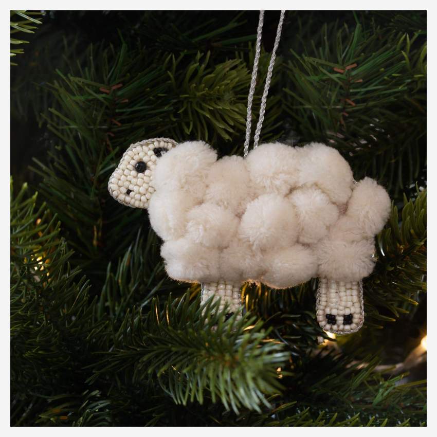 Décoration de Noël - Mouton à accrocher en velours - Blanc