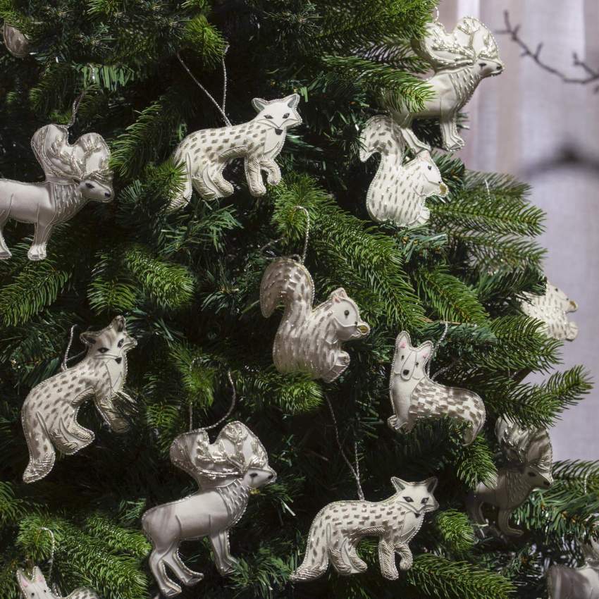 Weihnachtsdekoration - Fuchs zum Aufhängen aus Samt - Weiß