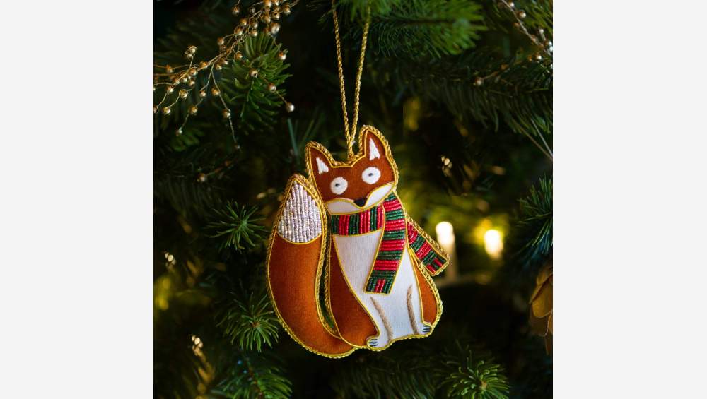 Weihnachtsdekoration - Fuchs zum Aufhängen aus Samt - Braun