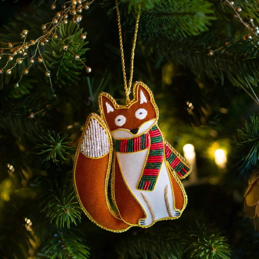 Weihnachtsdekoration - Fuchs zum Aufhängen aus Samt - Braun