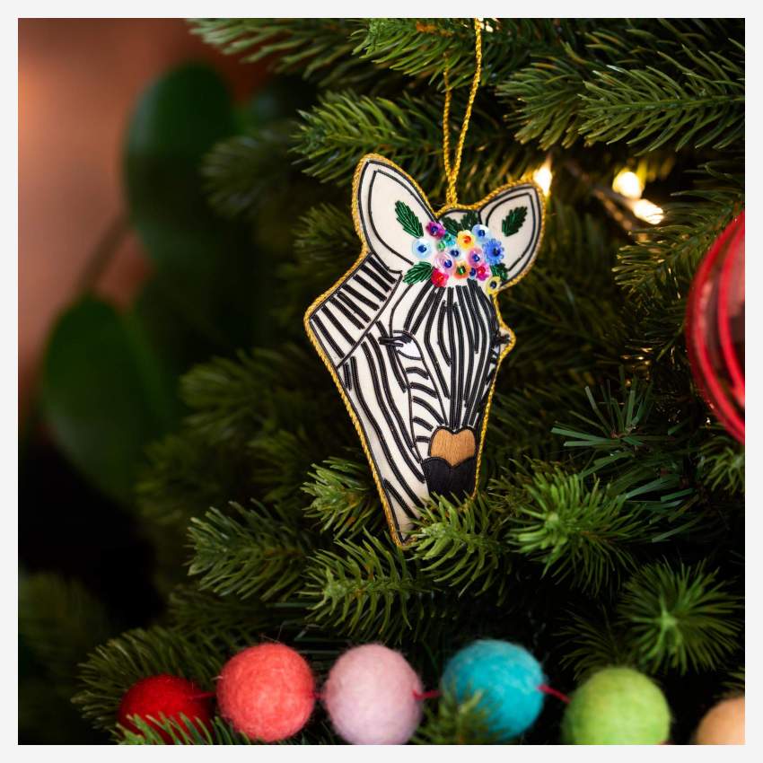 Tobias - Kerstversiering - Zebra om op te hangen in fluweel - Veelkleurig