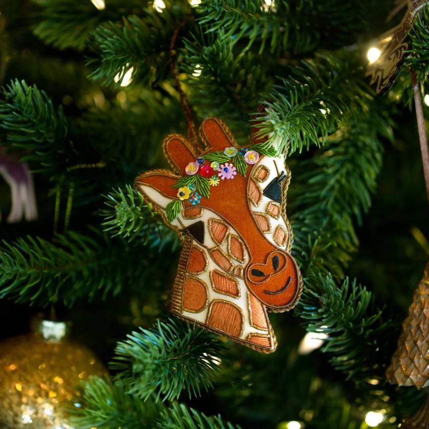 Kerstversiering - Giraffe om op te hangen in fluweel - Bruin