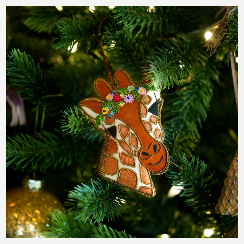 Kerstversiering - Giraffe om op te hangen in fluweel - Bruin