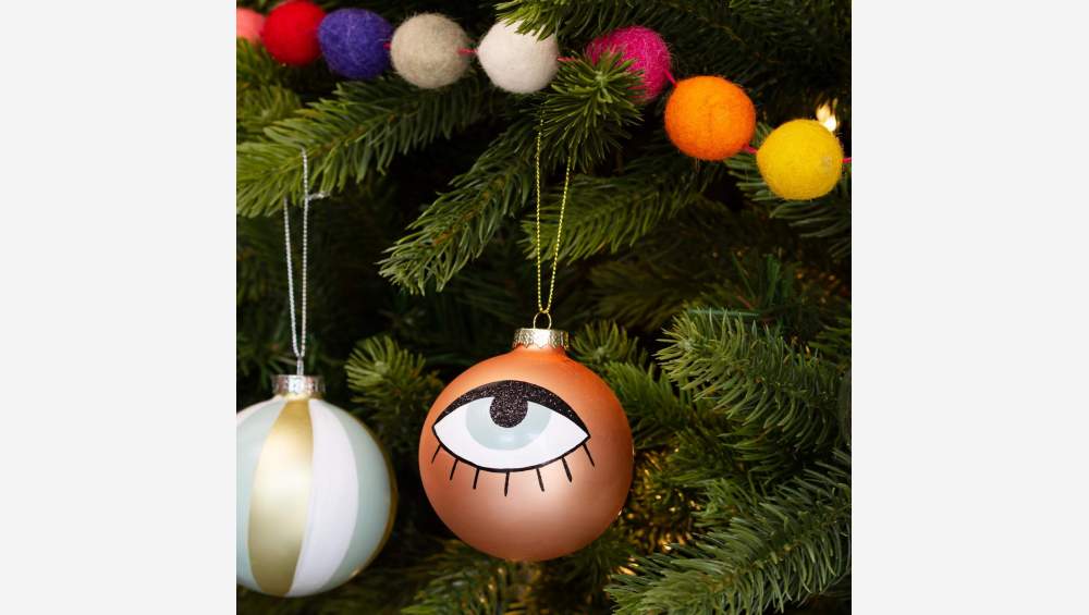 Decorazione natalizia - Palla di vetro con occhio - Rosa