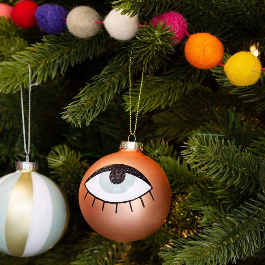 Decorazione natalizia - Palla di vetro con occhio - Rosa