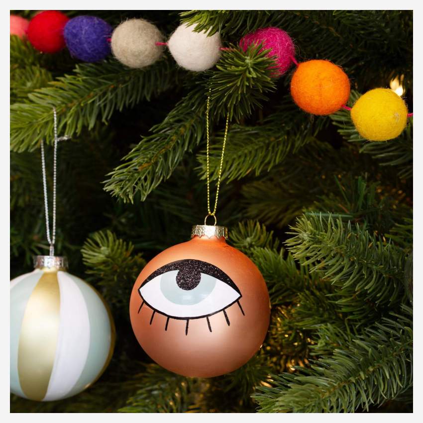 Decoración navideña - Bola de vidrio con ojo dibujado - Rosa