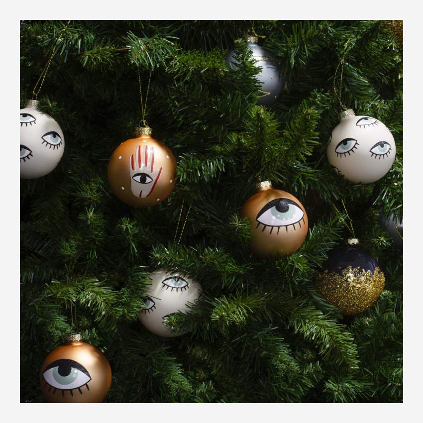Decoración navideña - Bola de vidrio con ojo dibujado - Rosa