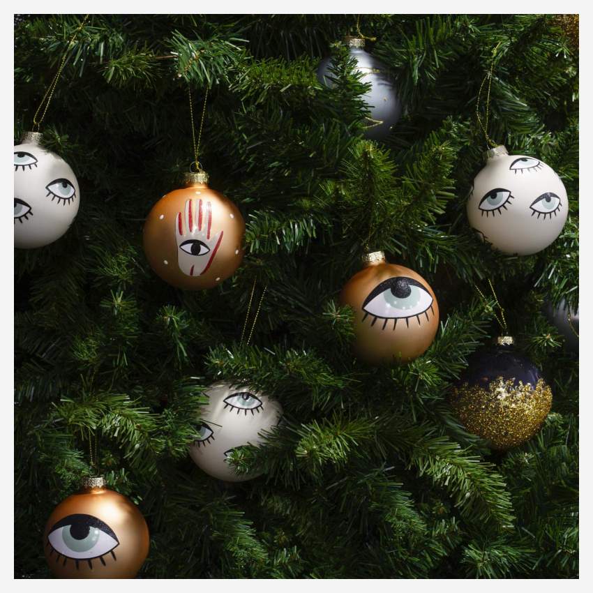Décoration de Noël - Boule en verre avec motif oeil - Beige