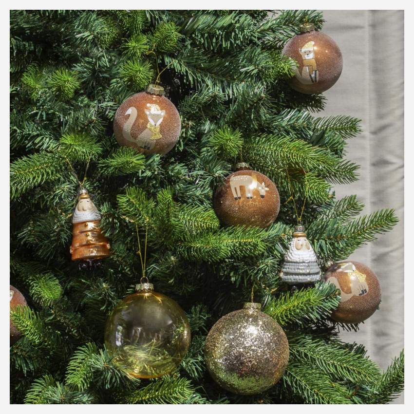 Decoración de Navidad - Bola de vidrio con dibujo zorro sonriente con bufanda - Beige