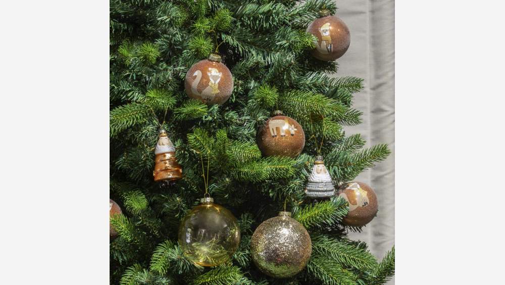 Decoración de Navidad - Bola de vidrio con dibujo reno - Beige
