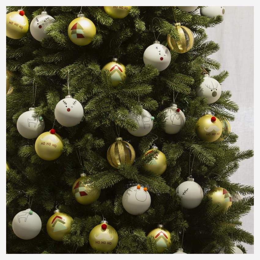 Décoration de Noël - Boule en verre avec motif renne et pompon - Blanc