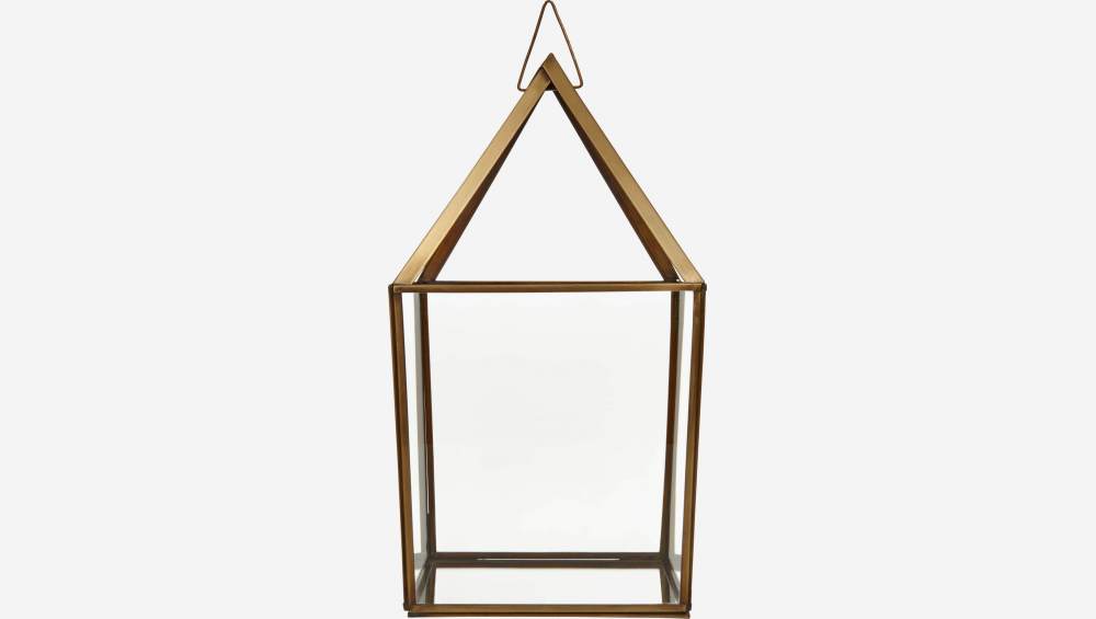 Farolillo de vidrio y metal  – 20 cm – Transparente y dorado