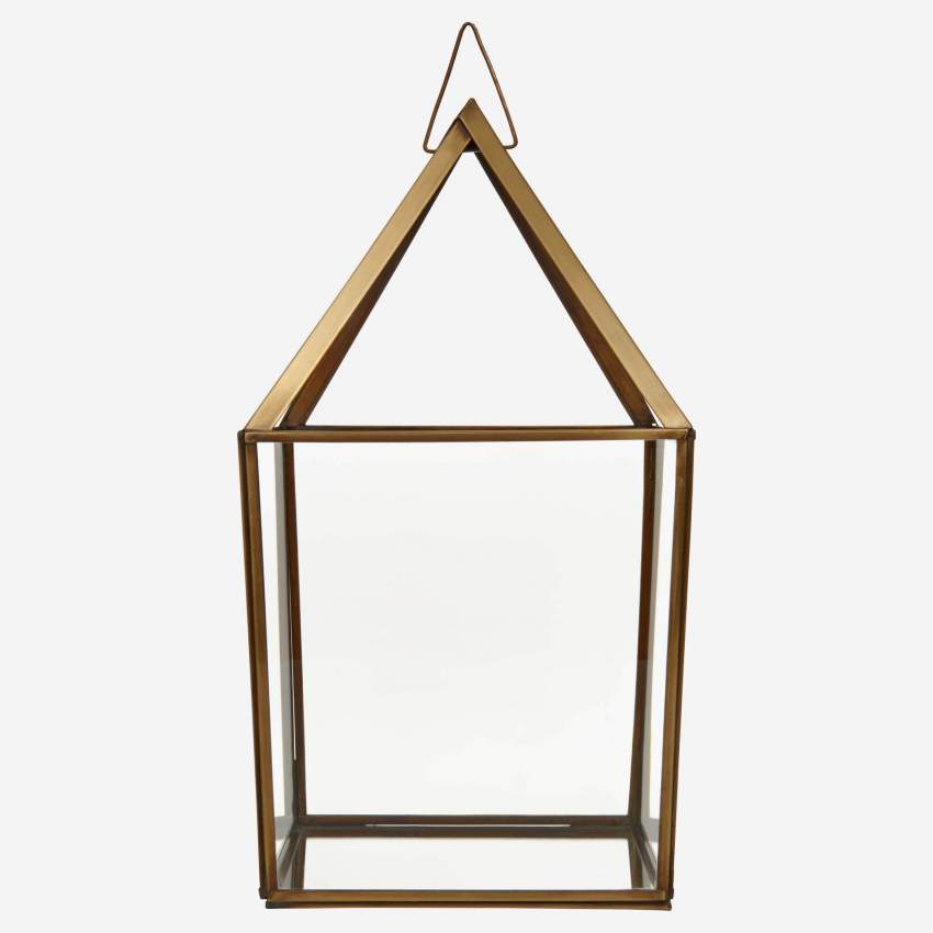 Farolillo de vidrio y metal  – 20 cm – Transparente y dorado