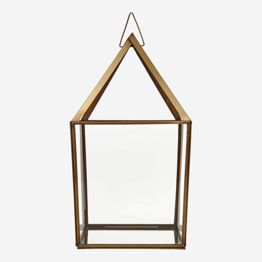 Lanterna de vidro e metal – 20cm –Transparente e dourado