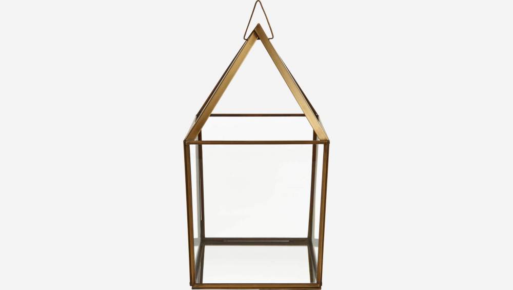 Lanterna de vidro e metal – 20cm –Transparente e dourado