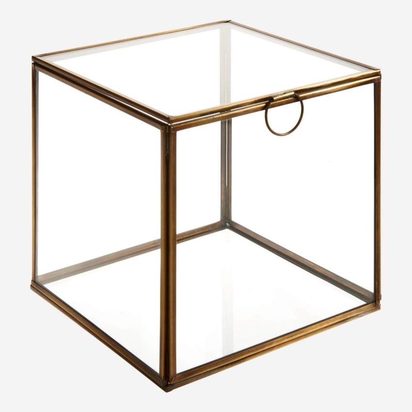 Quadratische Dose aus Glas - 18 x 18 cm – Transparent und Goldfarben